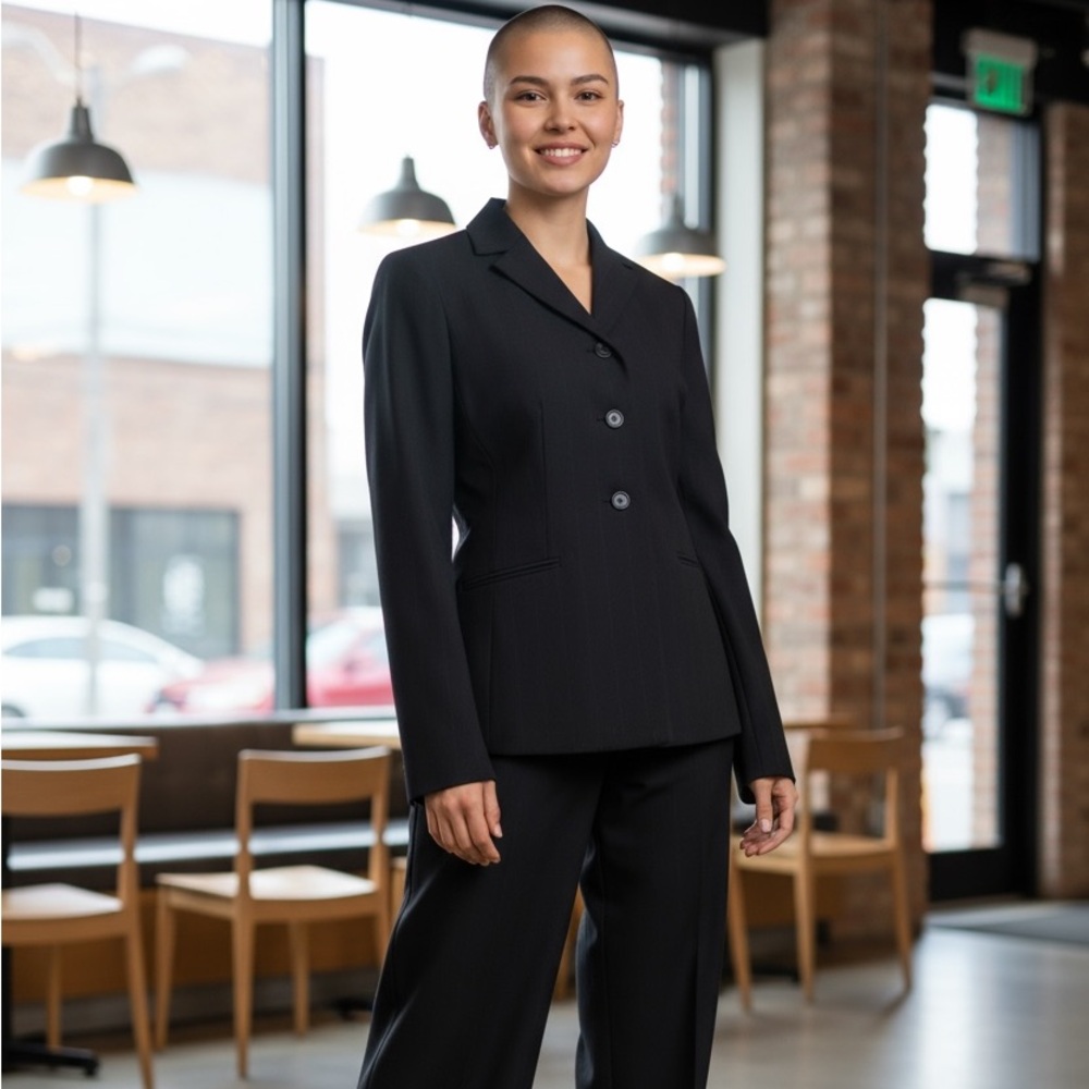 Tahari Elegant Black pinstriped Pantsuit